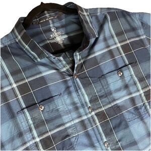 Kuhl Button Up Shirt Mens L Blue Plaid Short Sleeve Pockets Outdoor
